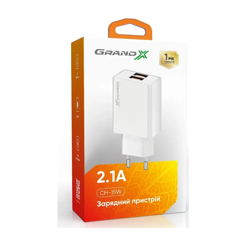 Зарядний пристрій Grand-X CH-15W 2xUSB 10.5W Black (CH-15W) - фото 4 Зарядний пристрій Grand-X CH-15W 2xUSB 10.5W Black (CH-15W) - фото 4