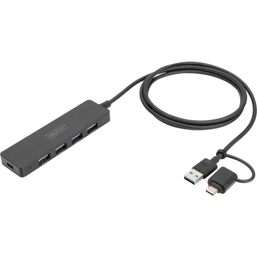 Концентратор Digitus USB-A and USB-C to 4xUSB 1x USB-C 1.2m Black (DA-70236) - фото 1
