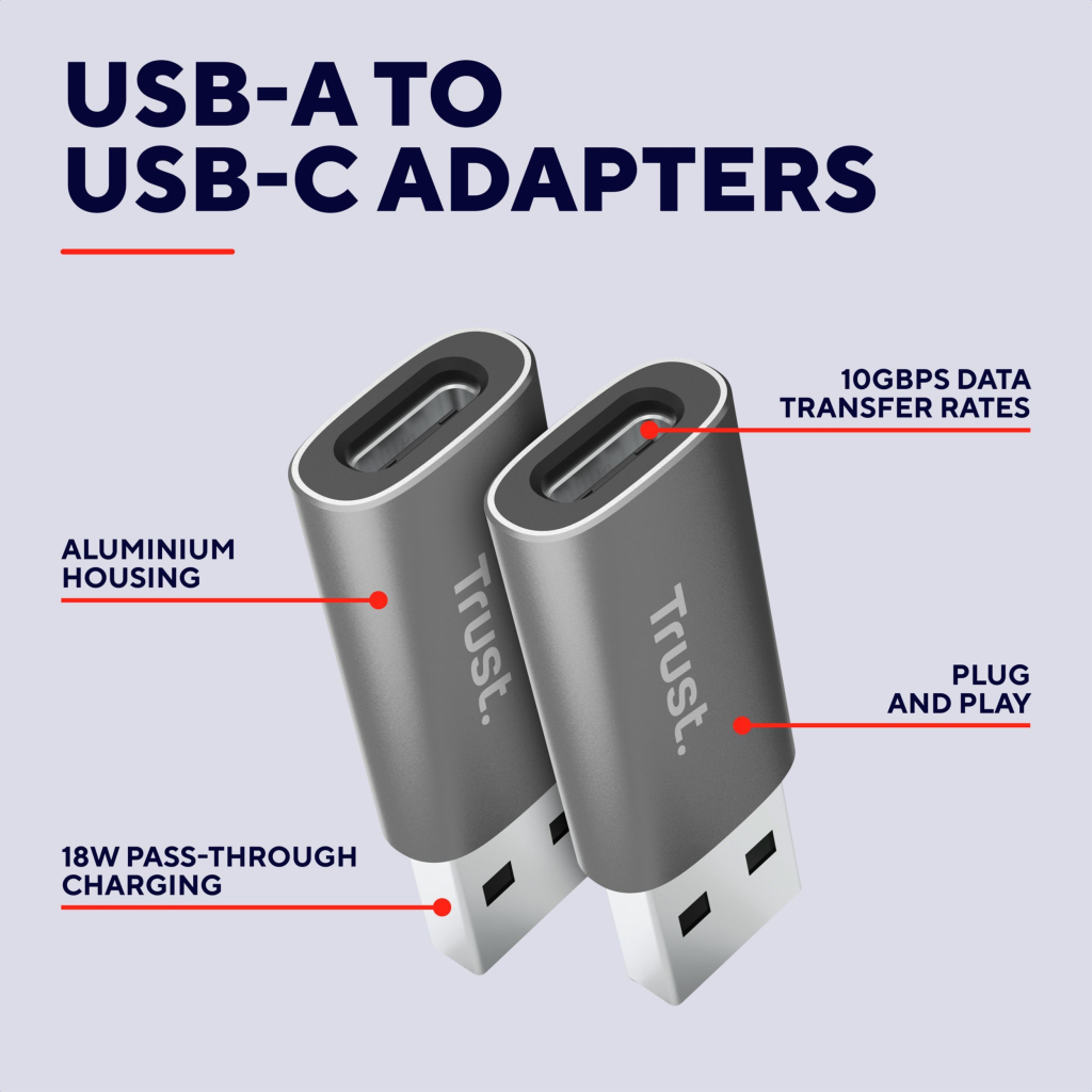 Перехідник USB-C to USB-A 3.2 Adapter 2-Pack Trust (25573_TRUST) - фото 3 Перехідник USB-C to USB-A 3.2 Adapter 2-Pack Trust (25573_TRUST) - фото 3