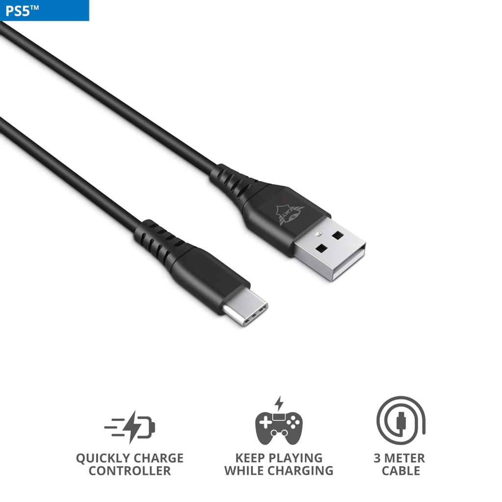 Дата кабель USB 2.0 AM to USB-C 3.0m GXT 226 for PS5 black Trust (24168_TRUST) - фото 2 Дата кабель USB 2.0 AM to USB-C 3.0m GXT 226 for PS5 black Trust (24168_TRUST) - фото 2