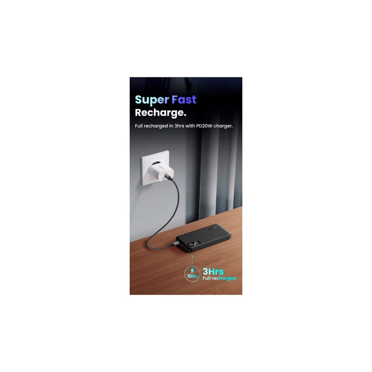Батарея універсальна Ugreen 10000mAh 20W PD, QC/3.0, USB-A, USB-C Black (PB311) (25742) - фото 4