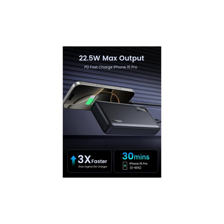 Батарея універсальна Ugreen 20000mAh 22,5W PD, 2хUSB-A, 2xUSB-C Black (PB312) (25683) - фото 4