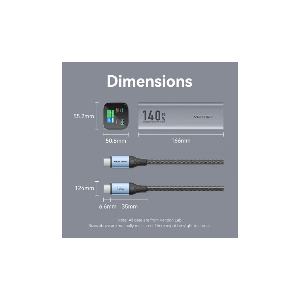 Батарея універсальна Vention 27000mAh 140W 5A PD, QC/3.0, 2xUSB-C, USB-A, LED Display, Gray (FHVH0) - фото 4 Батарея універсальна Vention 27000mAh 140W 5A PD, QC/3.0, 2xUSB-C, USB-A, LED Display, Gray (FHVH0) - фото 4
