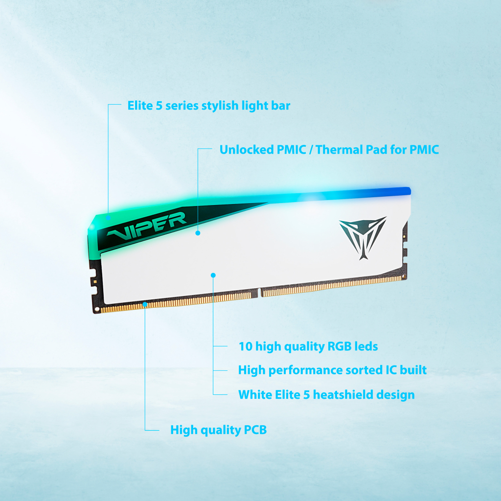 Модуль пам'яті для комп'ютера DDR5 32GB (2x16GB) 7000 MHz Viper Elite 5 RGB Patriot (PVER532G70C32KW) - фото 7 Модуль пам'яті для комп'ютера DDR5 32GB (2x16GB) 7000 MHz Viper Elite 5 RGB Patriot (PVER532G70C32KW) - фото 7