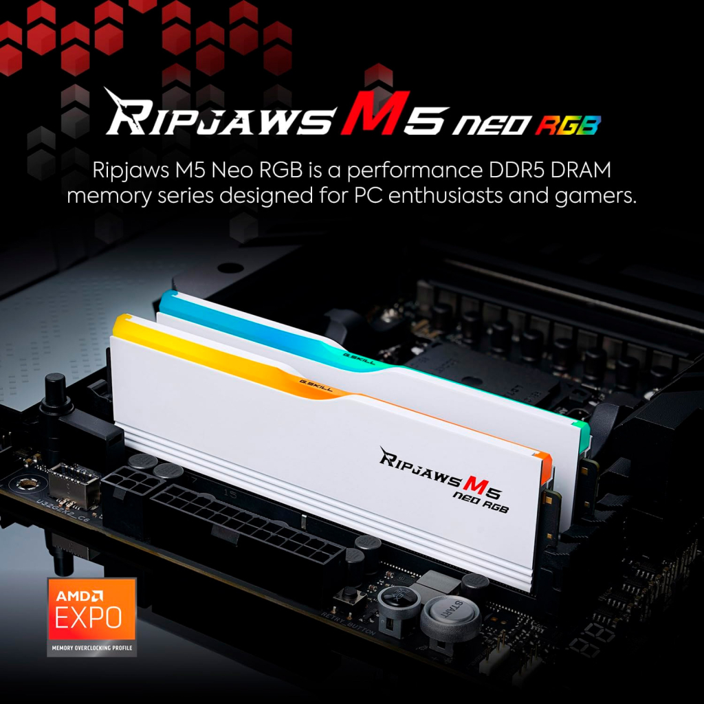 Модуль пам'яті для комп'ютера DDR5 32GB (2x16GB) 6000 MHz Ripjaws M5 Neo RGB Matte White G.Skill (F5-6000J3636F16GX2-RM5NRW) - фото 4 Модуль пам'яті для комп'ютера DDR5 32GB (2x16GB) 6000 MHz Ripjaws M5 Neo RGB Matte White G.Skill (F5-6000J3636F16GX2-RM5NRW) - фото 4
