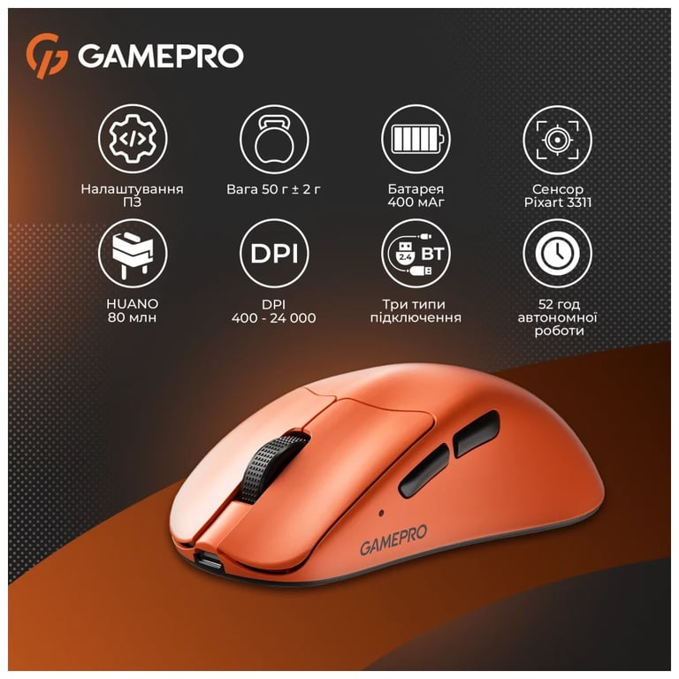 Мишка GamePro Genesis Avenger Wireless/Bluetooth/USB Orange (GM096O) - фото 4