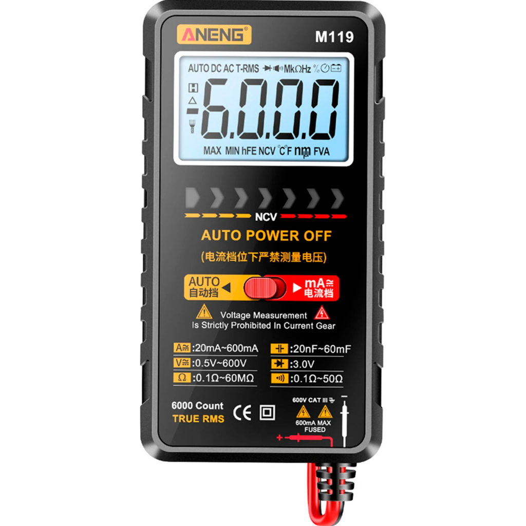Цифровий мультиметр ANENG M119, V, A, R, C, T, F, функція hFE (M119) - фото 1