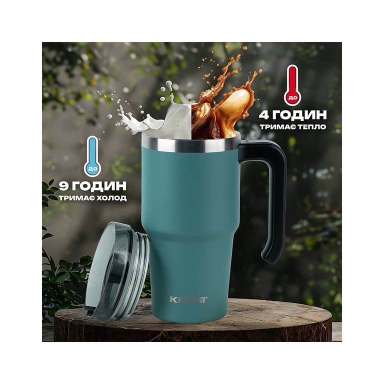Термокружка Kite з ручкою 600 мл зелена (K24-1207-3) - фото 9