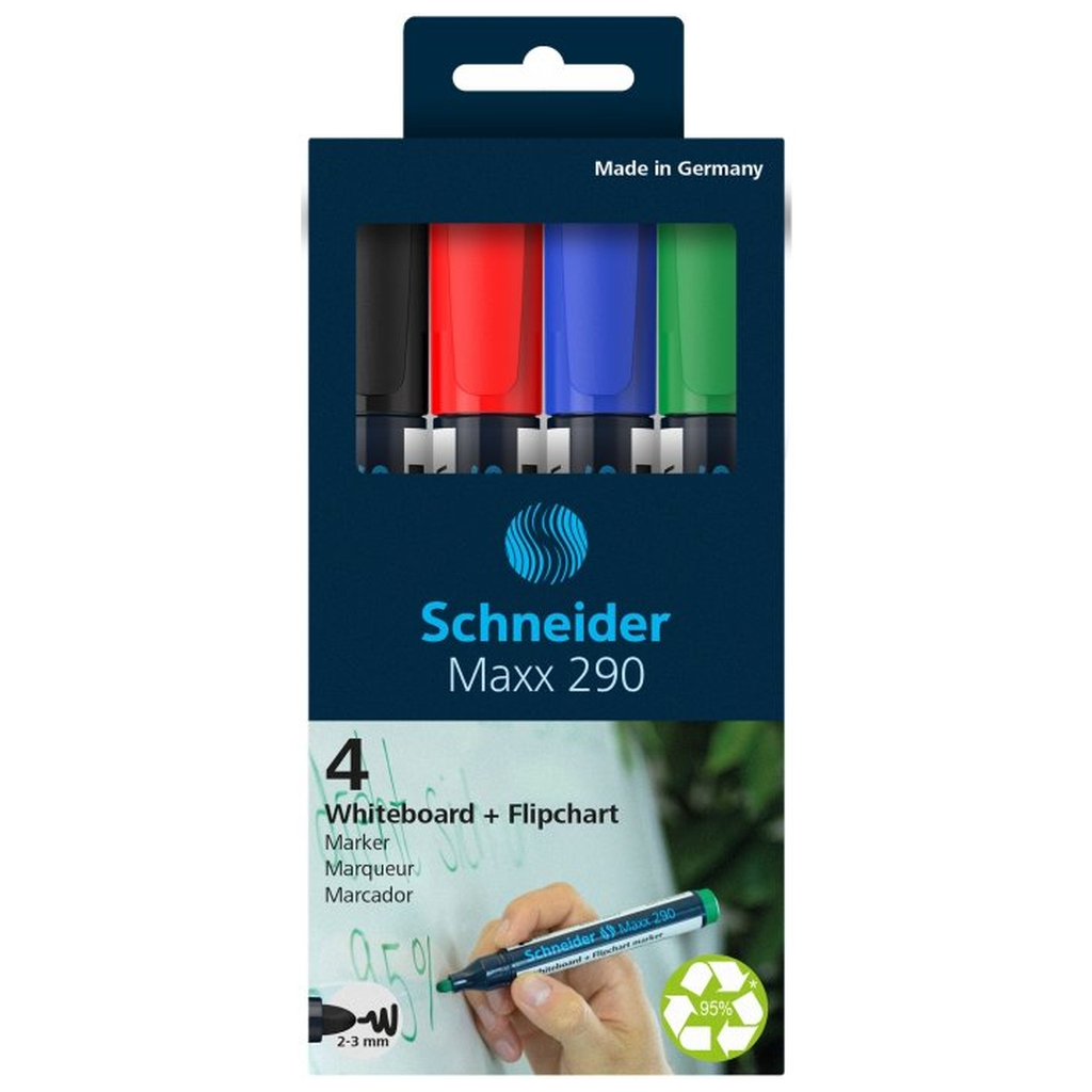 Набір маркерів Schneider 4 маркери для дошок та фліпчартів MAXX 290 в блістері (S129094) Набір маркерів Schneider 4 маркери для дошок та фліпчартів MAXX 290 в блістері (S129094)
