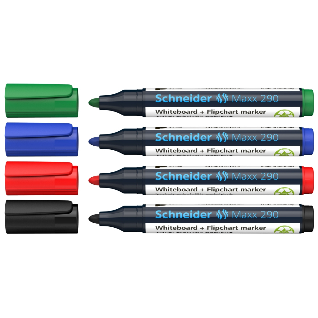 Набір маркерів Schneider 4 маркери для дошок та фліпчартів MAXX 290 в блістері (S129094) - фото 2 Набір маркерів Schneider 4 маркери для дошок та фліпчартів MAXX 290 в блістері (S129094) - фото 2