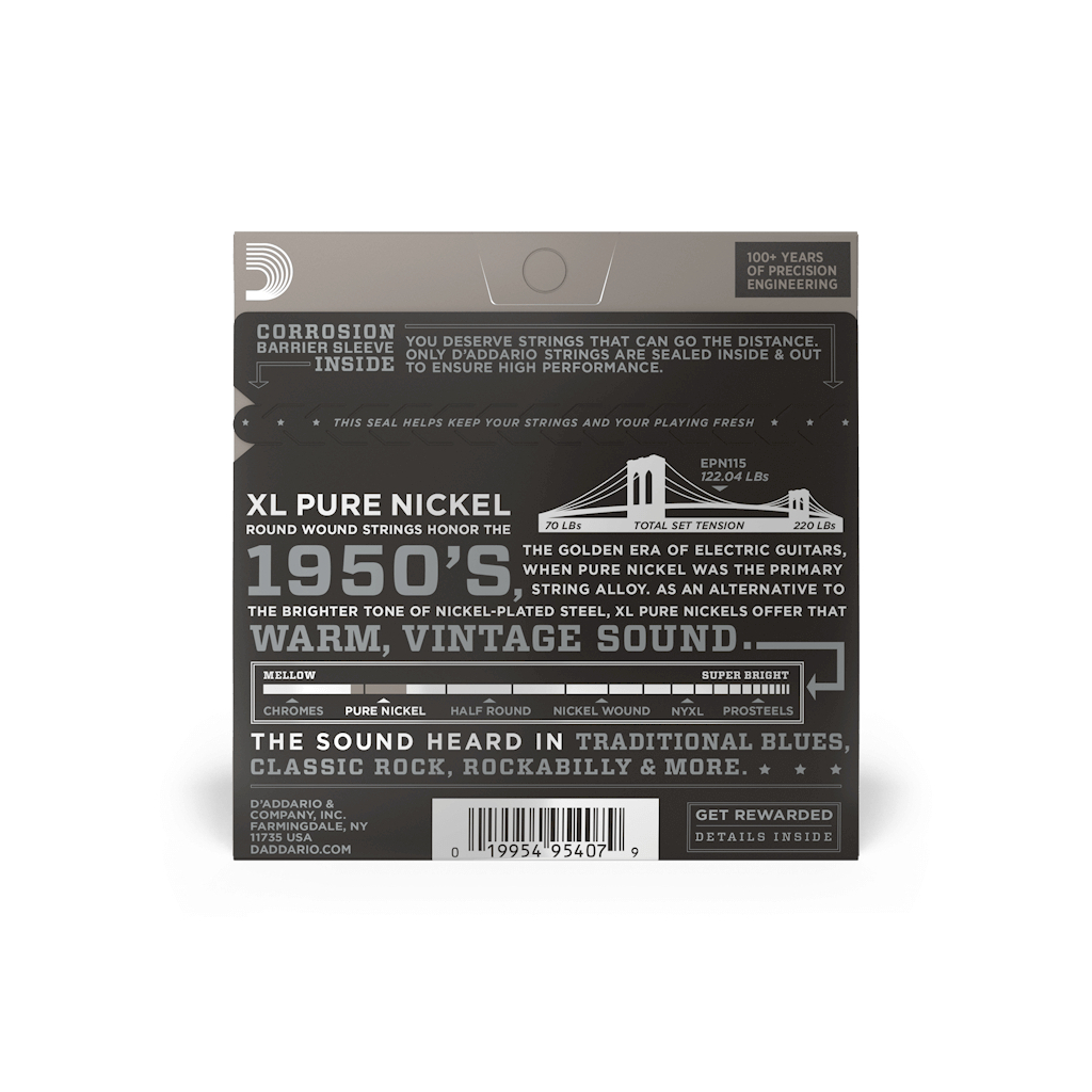 Струни для гітари D’Addario XL Pure Nickel Blues / Jazz Rock (11-48) (EPN115)