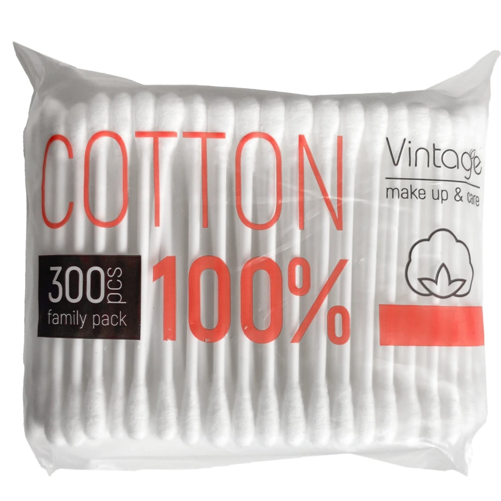 Ватні палички Vintage Cotton В поліетиленовій упаковці 300 шт. (4823098414605) - фото 1
