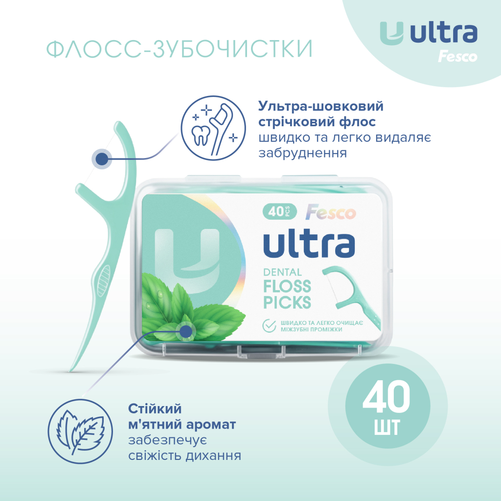 Флос-зубочистки Fesco Ultra Dental Floss Picks 40 шт. (4820204702410) - фото 2 Флос-зубочистки Fesco Ultra Dental Floss Picks 40 шт. (4820204702410) - фото 2