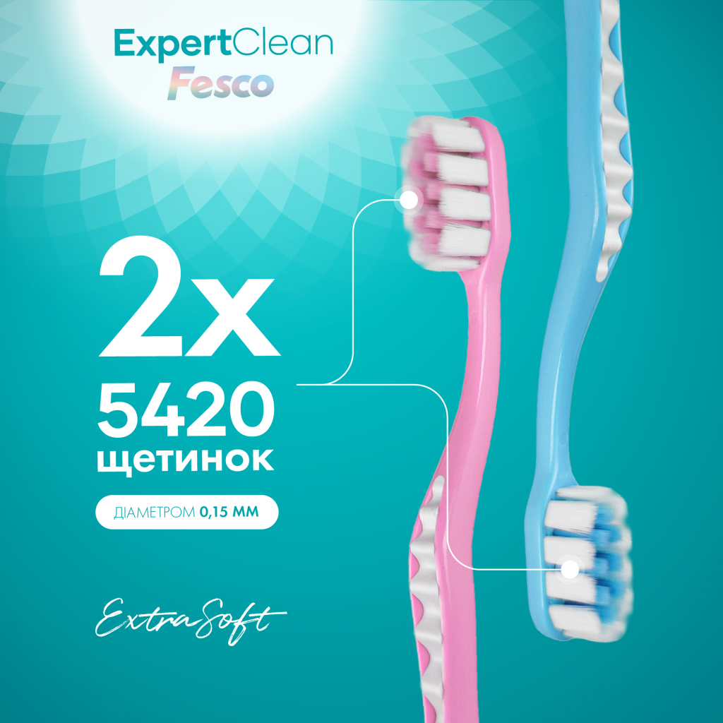 Зубна щітка Fesco Expert Clean Extra Soft Блакитна 1 шт. + Рожева 1 шт. (4820204702311) - фото 3 Зубна щітка Fesco Expert Clean Extra Soft Блакитна 1 шт. + Рожева 1 шт. (4820204702311) - фото 3