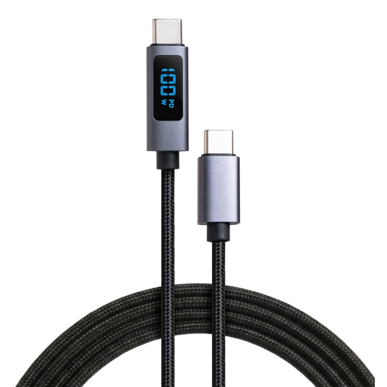 Дата кабель USB-C to USB-C 2.0m 100W LCD Display Nylon Black Vinga (VYDCCC22100D) - фото 1