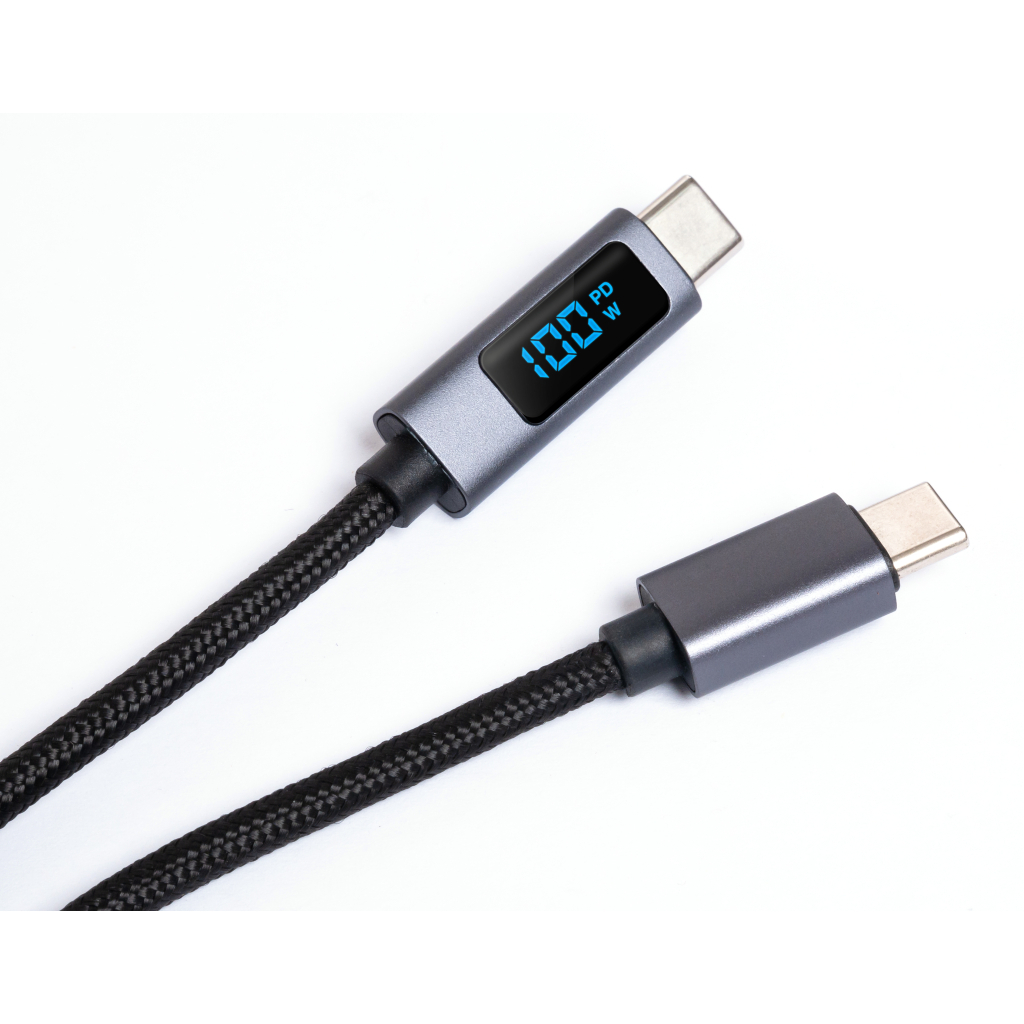 Дата кабель USB-C to USB-C 2.0m 100W LCD Display Nylon Black Vinga (VYDCCC22100D) - фото 2 Дата кабель USB-C to USB-C 2.0m 100W LCD Display Nylon Black Vinga (VYDCCC22100D) - фото 2