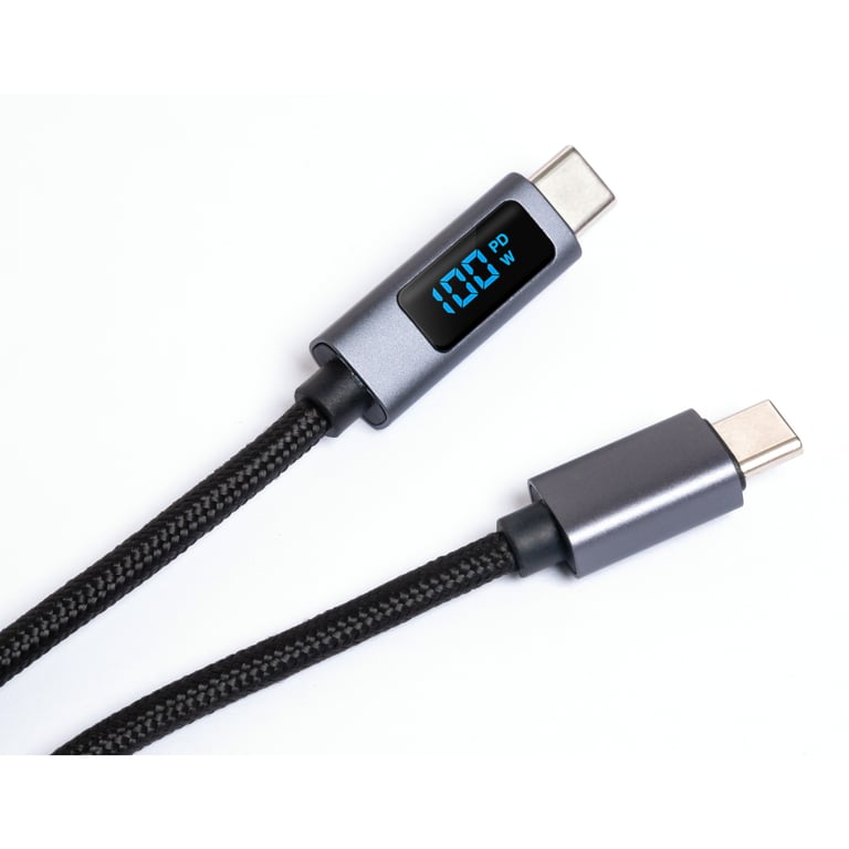 Дата кабель USB-C to USB-C 2.0m 100W LCD Display Nylon Black Vinga (VYDCCC22100D) - фото 2