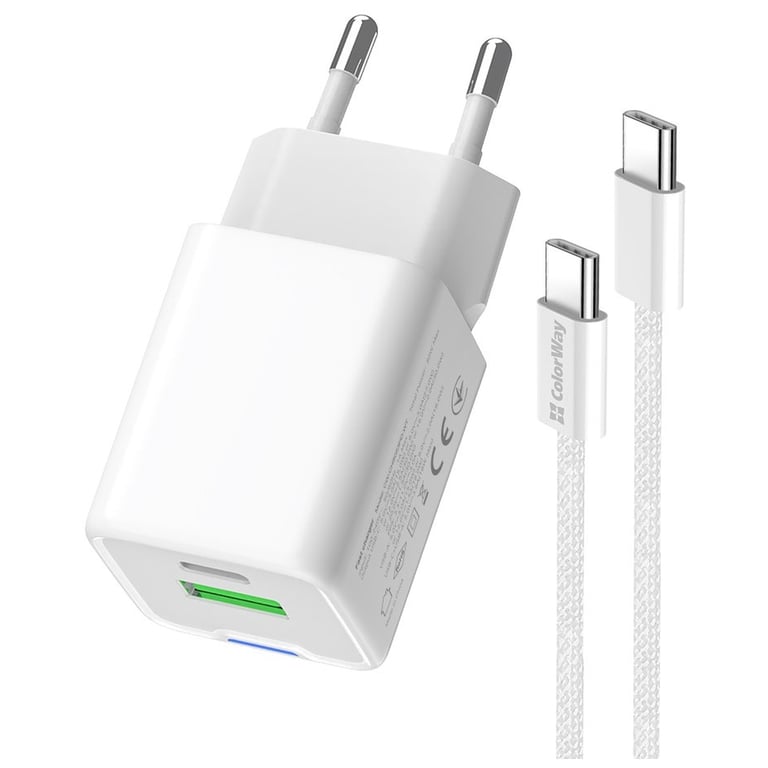 Зарядний пристрій ColorWay C101A GaN Mini 20W PD PPS USB-C + USB-A QC4.0 + cable USB-C to USB-C black (CW-CHS062PDC-WT) - фото 5