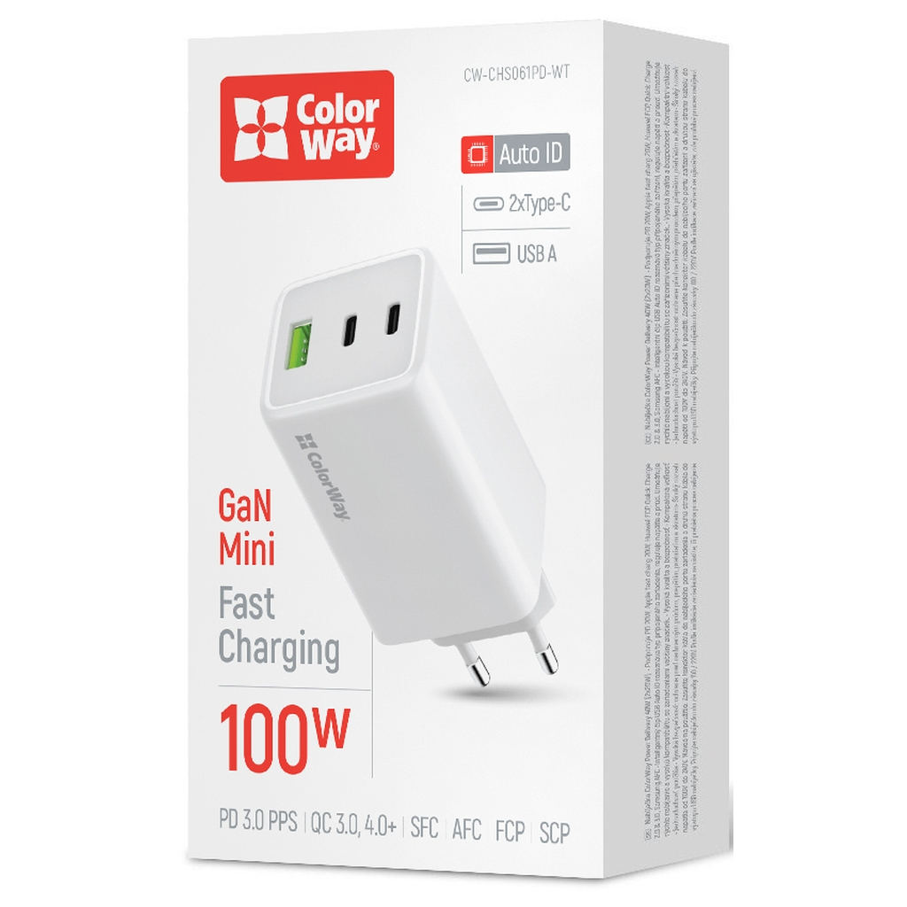 Зарядний пристрій ColorWay C101B GaN Mini 100W PD PPS 2xUSB-C + USB-A white (CW-CHS061PD-WT) - фото 7 Зарядний пристрій ColorWay C101B GaN Mini 100W PD PPS 2xUSB-C + USB-A white (CW-CHS061PD-WT) - фото 7