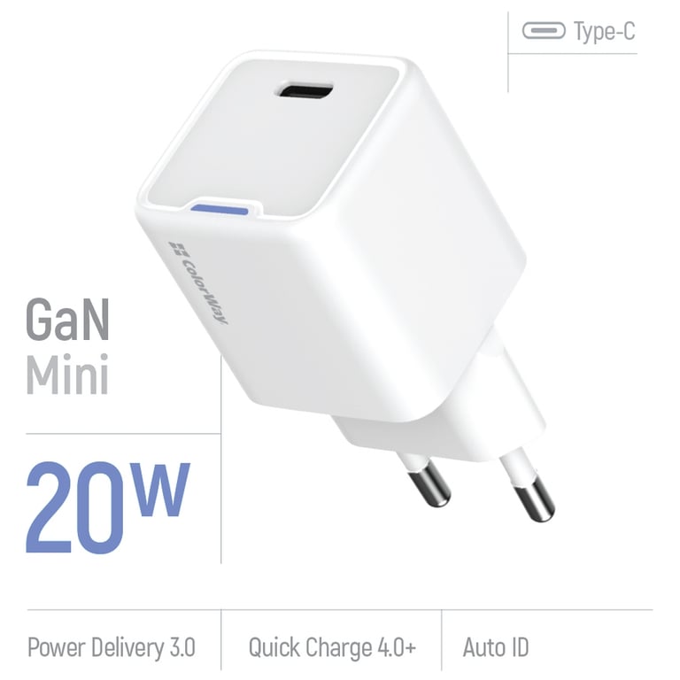 Зарядний пристрій ColorWay C101C GaN Mini 20W PD PPS USB-C white (CW-CHS059PD-WT) - фото 8