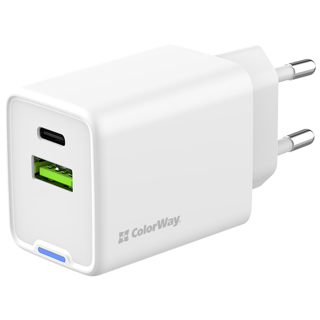 Зарядний пристрій ColorWay C101E GaN Mini 45W PD PPS USB-C + USB-A QC4.0 white (CW-CHS060PD-WT)