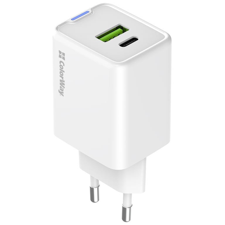 Зарядний пристрій ColorWay C101E GaN Mini 45W PD PPS USB-C + USB-A QC4.0 white (CW-CHS060PD-WT) - фото 2
