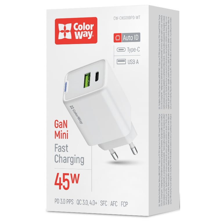 Зарядний пристрій ColorWay C101E GaN Mini 45W PD PPS USB-C + USB-A QC4.0 white (CW-CHS060PD-WT) - фото 7