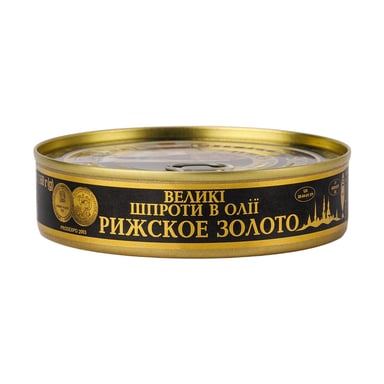 Рибні консерви Ризьке золото Шпроти великі в олії 160 г (4820062446990) - фото 1