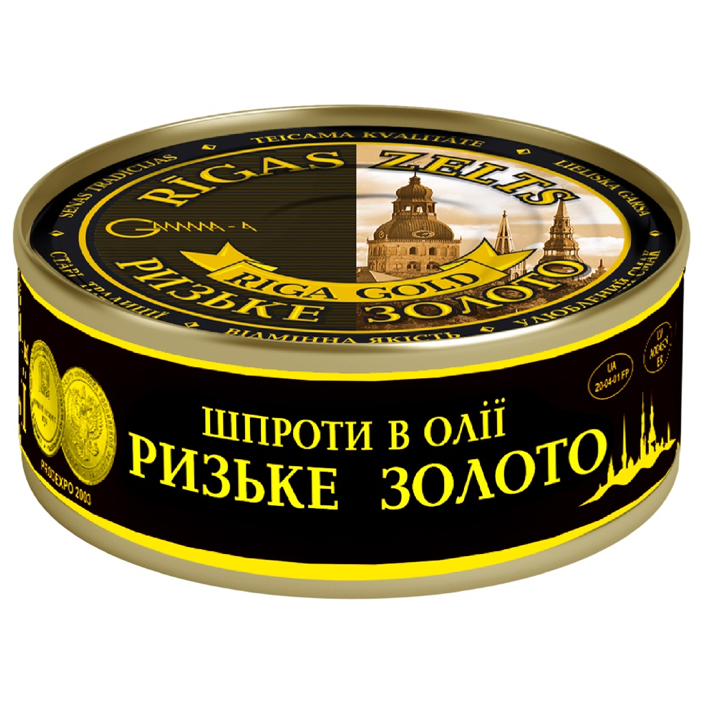 Рибні консерви Ризьке золото Шпроти в олії 240 г (4820062446419) - фото 1