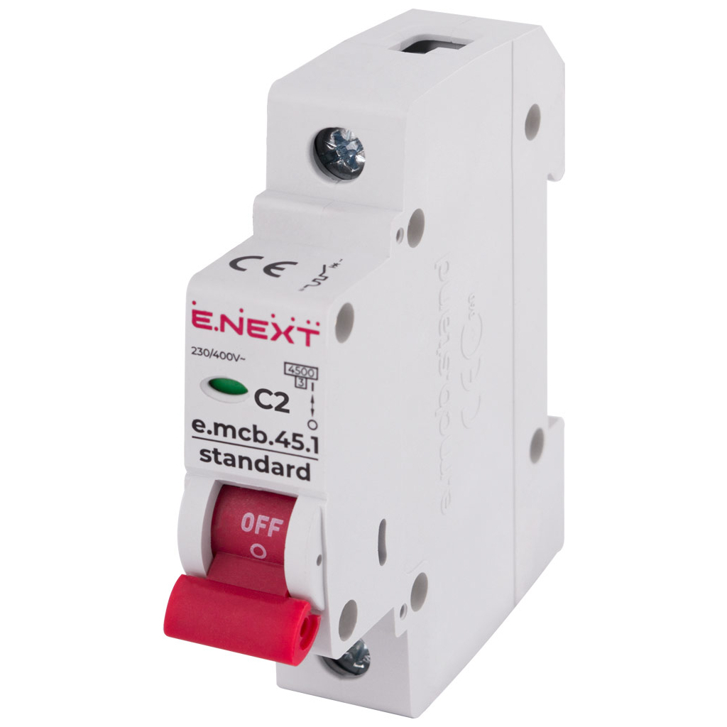 Автоматичний вимикач E.NEXT 1-п e.mcb.stand. 2А C ( 4,5кА) (s002002)
