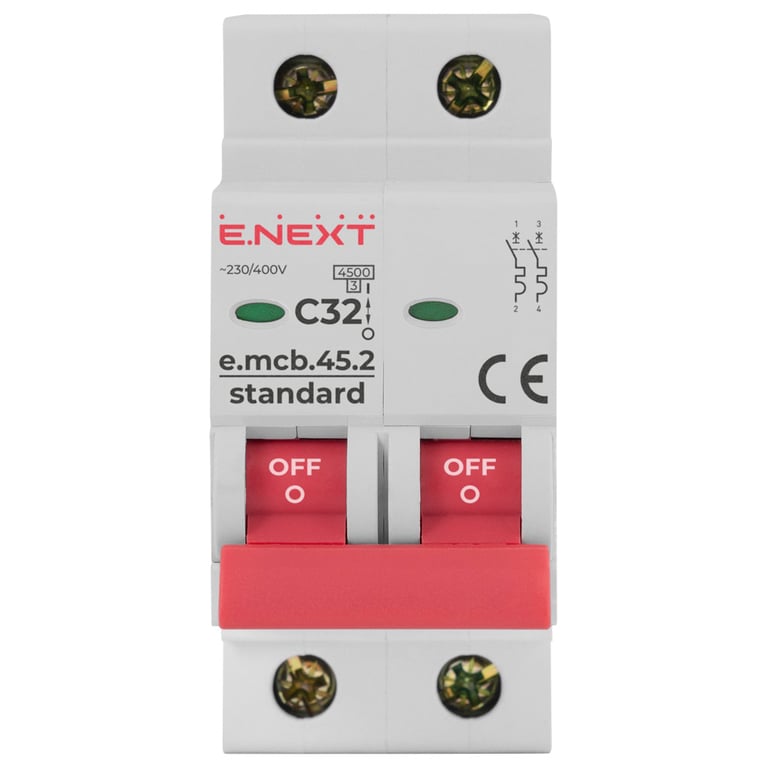 Автоматичний вимикач E.NEXT 2-п e.mcb.stand. 32А C ( 4,5кА) (s002020) - фото 2