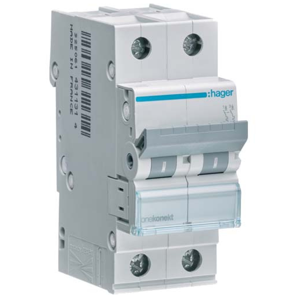 Автоматичний вимикач Hager 2-п. C 63A (6kA) 2M (A) (MCN263)