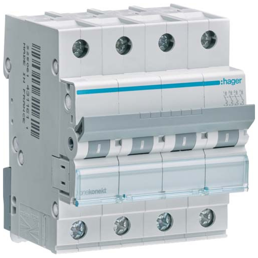 Автоматичний вимикач Hager 4-п. C 40A (6kA) 4M (A) (MCN440) Автоматичний вимикач Hager 4-п. C 40A (6kA) 4M (A) (MCN440)