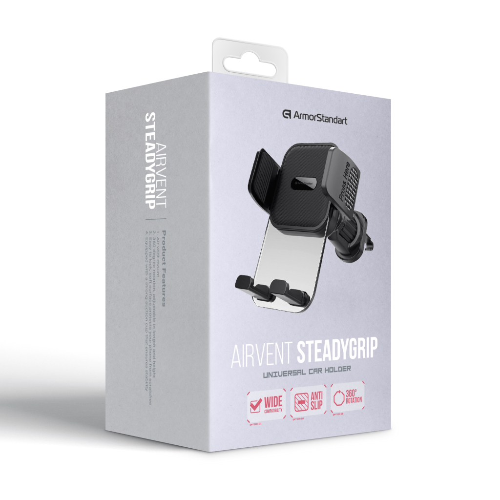 Універсальний автотримач Armorstandart SteadyGrip Airvent Black (ARM85338) - фото 2 Універсальний автотримач Armorstandart SteadyGrip Airvent Black (ARM85338) - фото 2