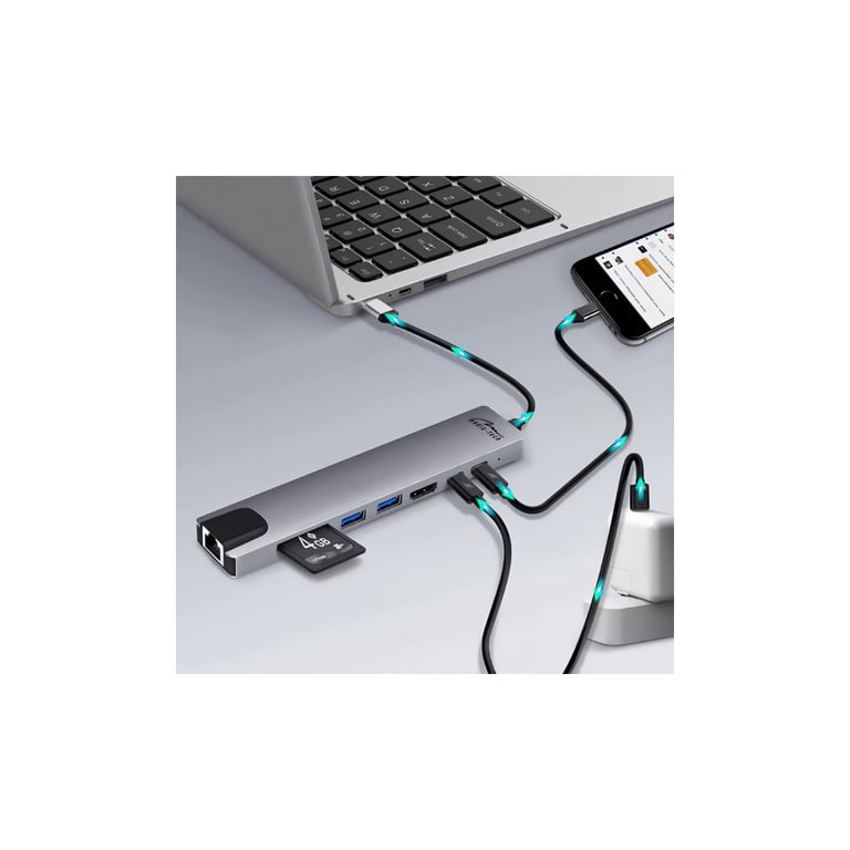 Концентратор Media-Tech USB-C 8-in-1 HDMI 4K/2xUSB-A/2xUSB-C/RJ45/SD/TF/PD 100W USB3.1 (MT5046) - фото 6