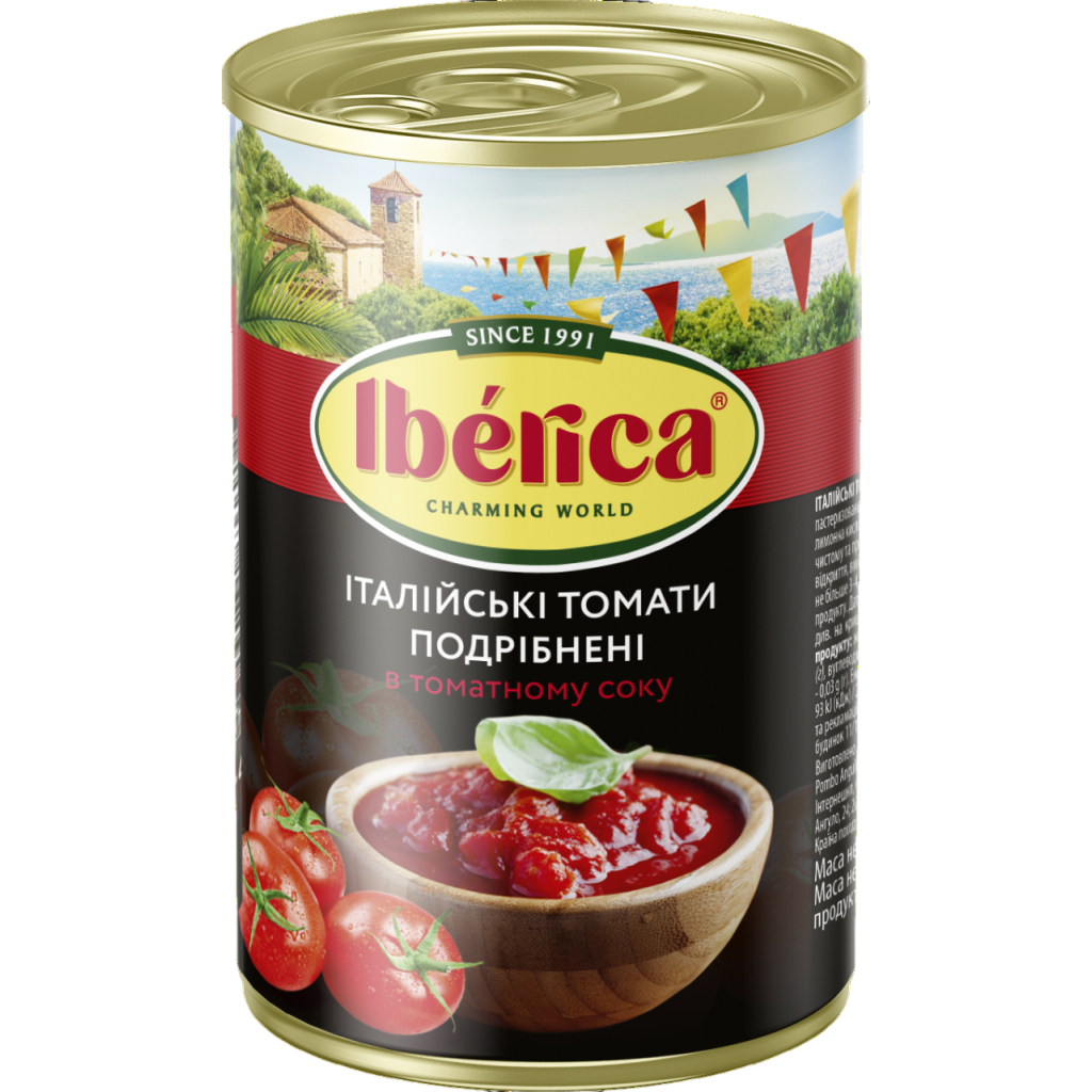 Овочева консервація Iberica Нарізані очищені томати у томатному соку 400 г (8435761500018) - фото 1