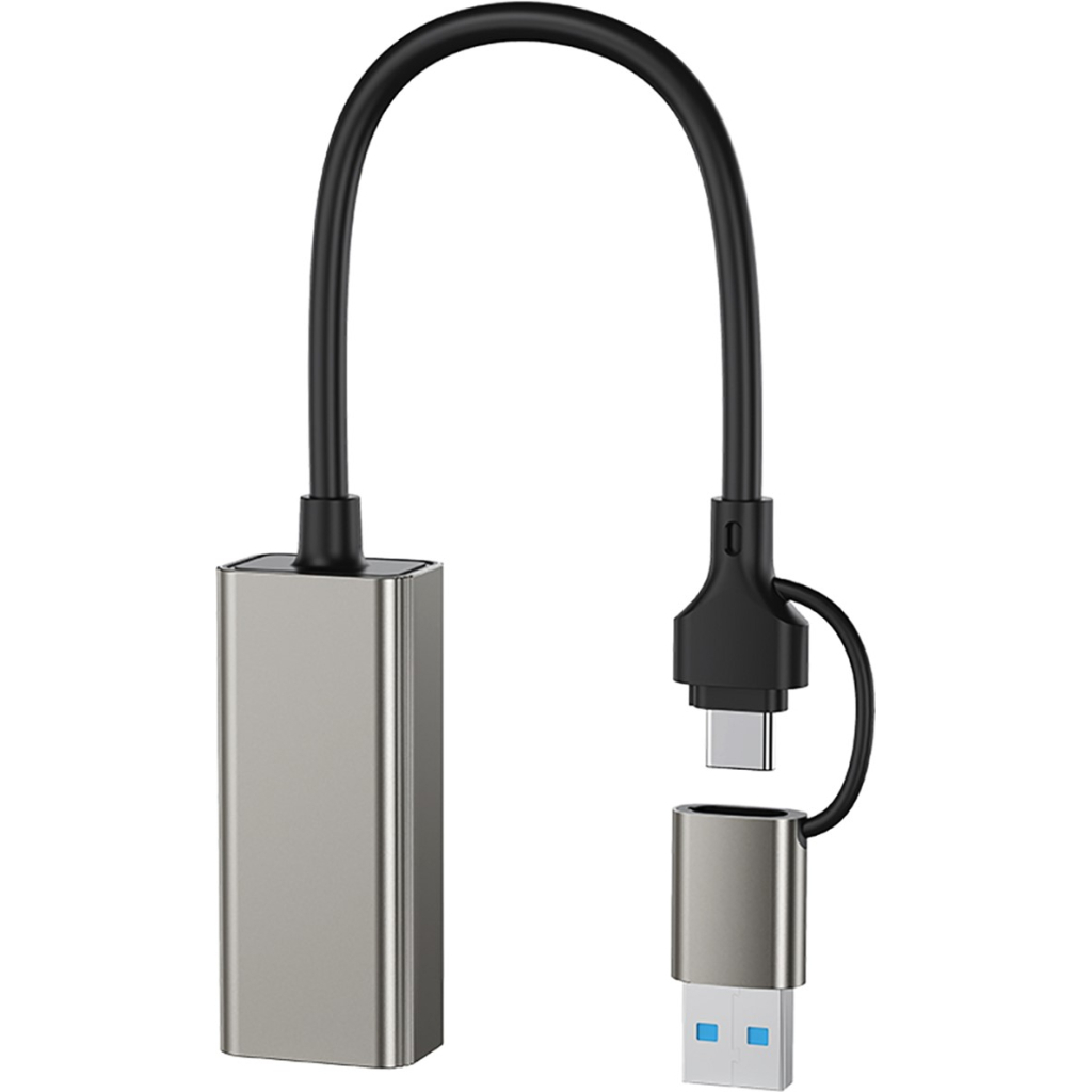 Адаптер USB-C + USB A to RJ45 Ethernet 100Mbps XO (HUB018.black) - фото 2 Адаптер USB-C + USB A to RJ45 Ethernet 100Mbps XO (HUB018.black) - фото 2