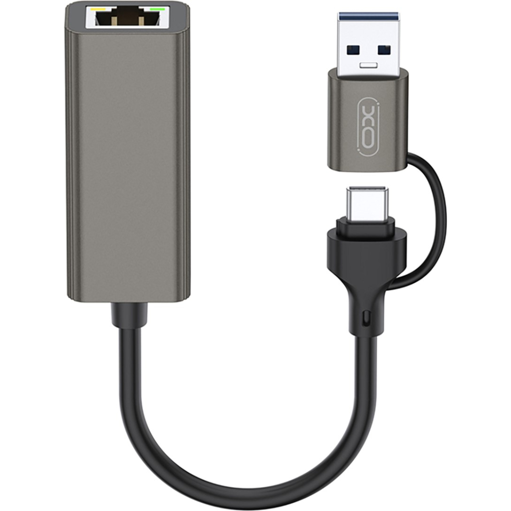 Адаптер USB-C + USB A to RJ45 Ethernet 100Mbps XO (HUB018.black) - фото 3 Адаптер USB-C + USB A to RJ45 Ethernet 100Mbps XO (HUB018.black) - фото 3