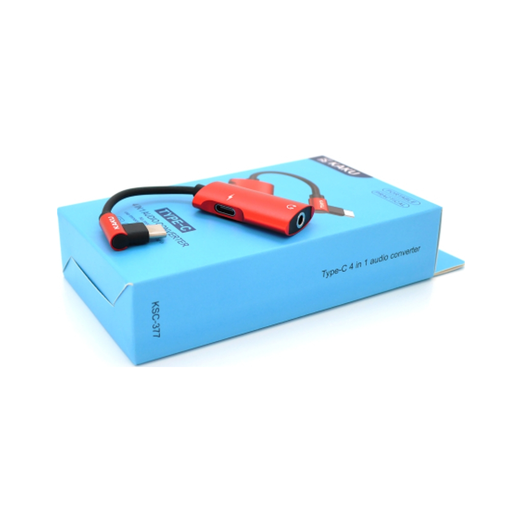 Перехідник USB-C 4-in-1 Audio Adapter USB-C + 3.5mm red iKAKU (KSC-377-TC-R) - фото 1