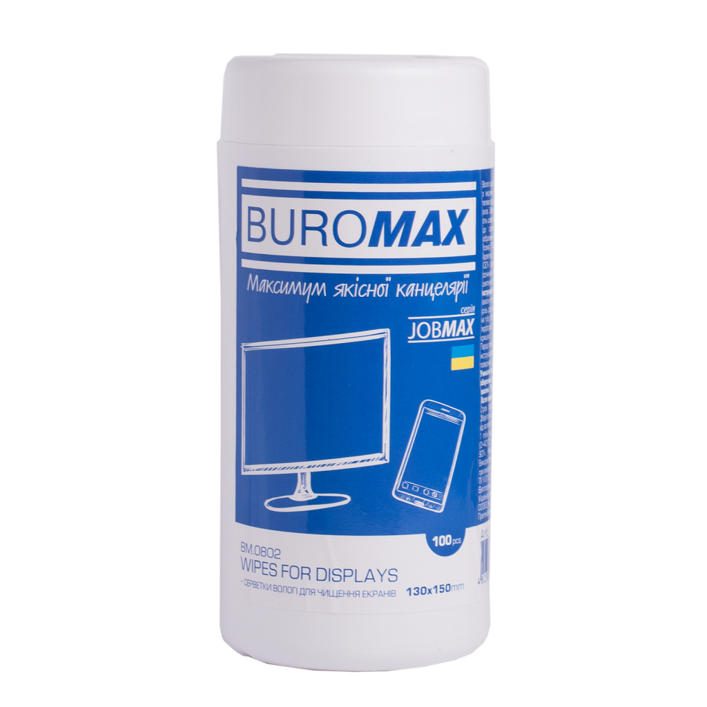 Серветки Buromax JOBMAX Wet wipes for DISPLAYS 100pcs, tube (BM.0802) Серветки Buromax JOBMAX Wet wipes for DISPLAYS 100pcs, tube (BM.0802)