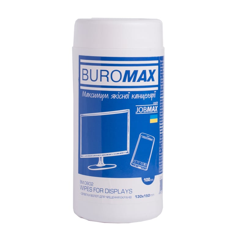 Серветки Buromax JOBMAX Wet wipes for DISPLAYS 100pcs, tube (BM.0802) - фото 1