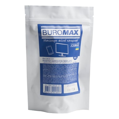 Серветки Buromax JOBMAX Wet wipes for DISPLAYS 100pcs, plastic pouch (BM.0802-01) - фото 1