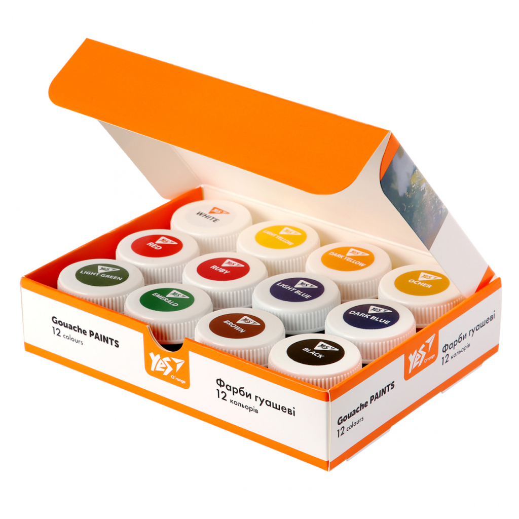 Гуашеві фарби Yes Orange Line 12 кольорів по 20 мл (230432) - фото 2 Гуашеві фарби Yes Orange Line 12 кольорів по 20 мл (230432) - фото 2
