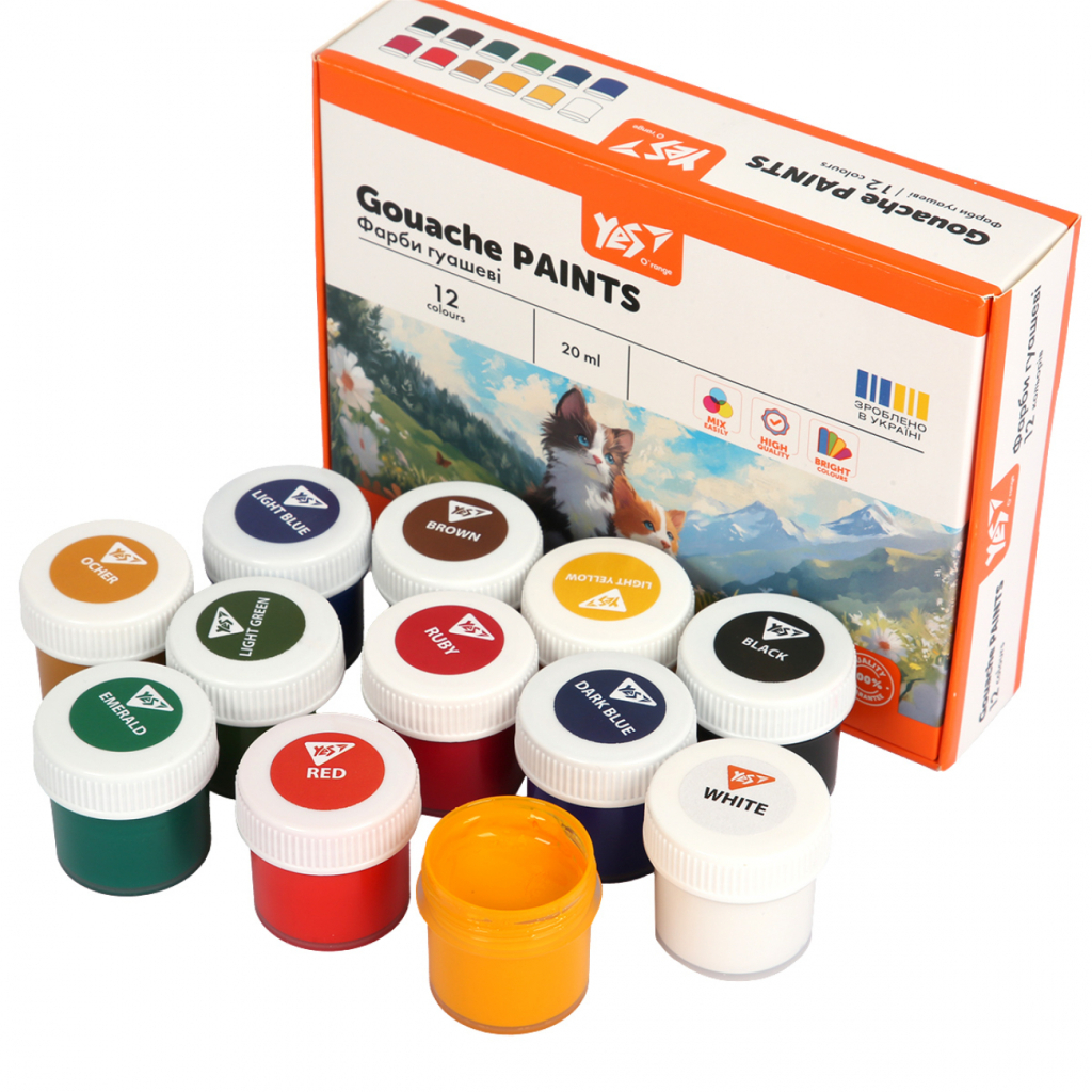 Гуашеві фарби Yes Orange Line 12 кольорів по 20 мл (230432) - фото 3 Гуашеві фарби Yes Orange Line 12 кольорів по 20 мл (230432) - фото 3
