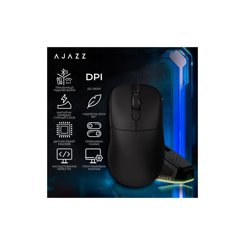Мишка Ajazz AJ179PRO Wireless/Bluetooth/USB Charging Dock Black (AJ179-PRO-B) - фото 7 Мишка Ajazz AJ179PRO Wireless/Bluetooth/USB Charging Dock Black (AJ179-PRO-B) - фото 7