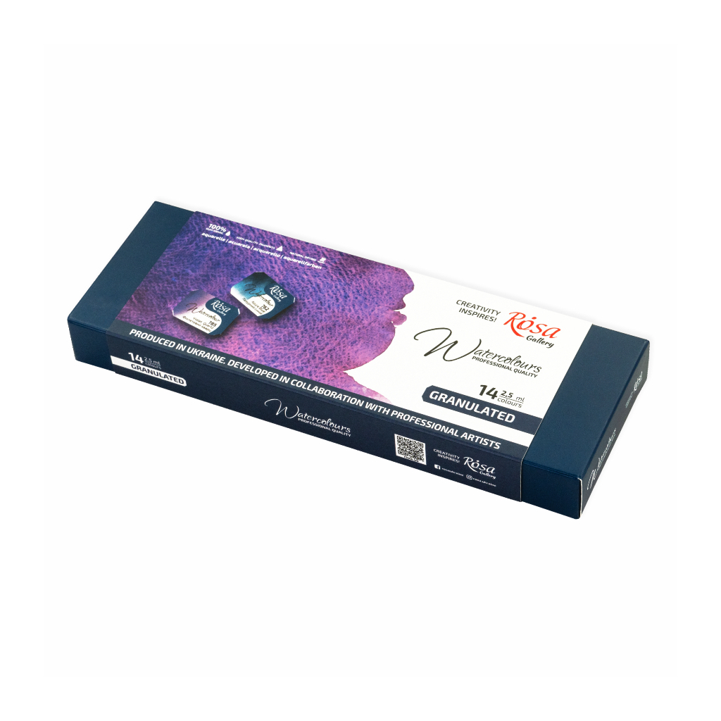 Акварельні фарби Rosa Gallery GRANULATION 14 кольорів по 2,5 мл в металевому пеналі (4823098544128) - фото 2 Акварельні фарби Rosa Gallery GRANULATION 14 кольорів по 2,5 мл в металевому пеналі (4823098544128) - фото 2