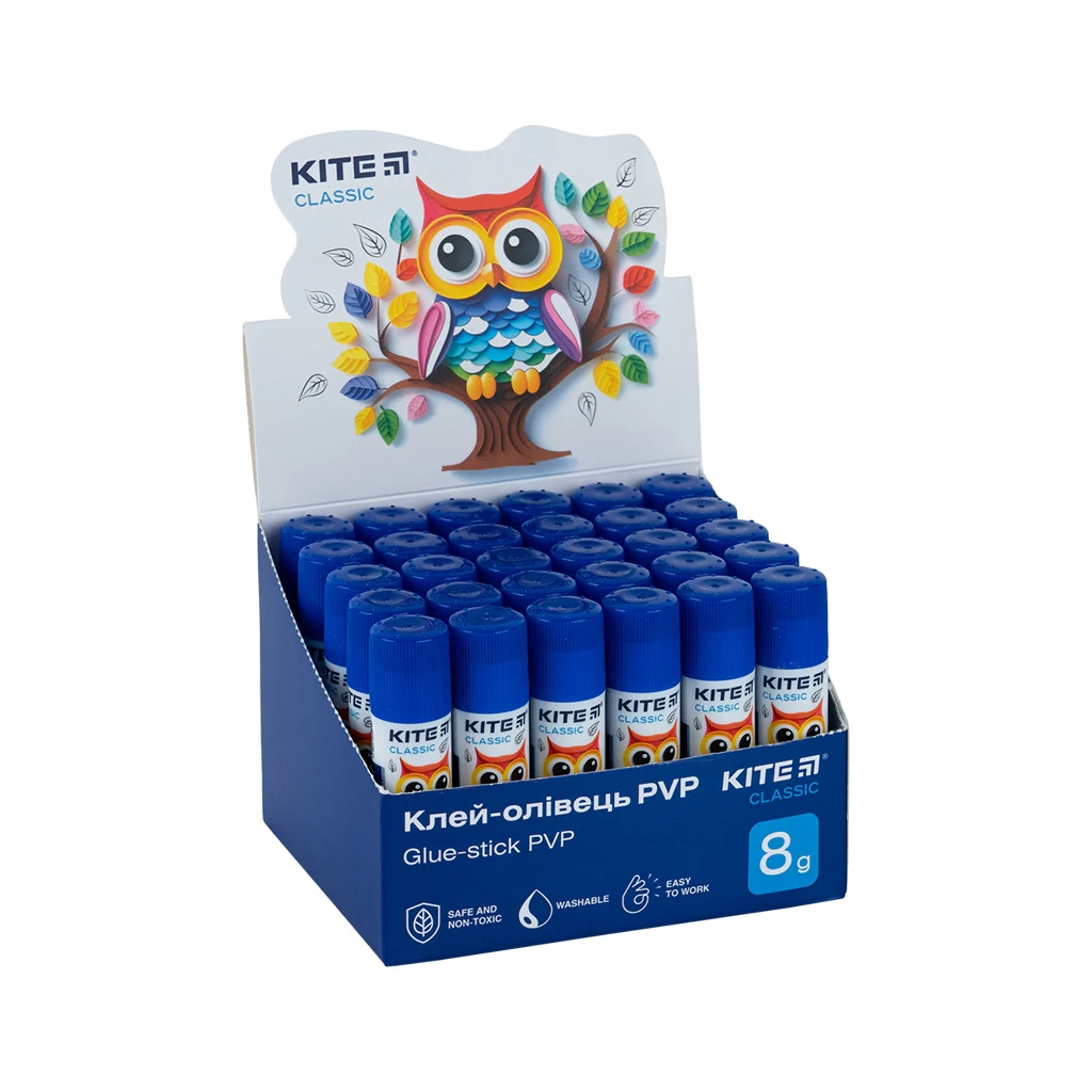 Клей Kite олівець з індикатором PVP Classic, 8 г (K-130) - фото 3 Клей Kite олівець з індикатором PVP Classic, 8 г (K-130) - фото 3