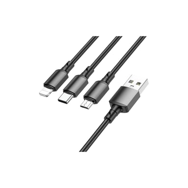 Дата кабель USB 2.0 AM to Lightning + Micro 5P + USB-C 1.0m black BOROFONE (6974443384666) - фото 1
