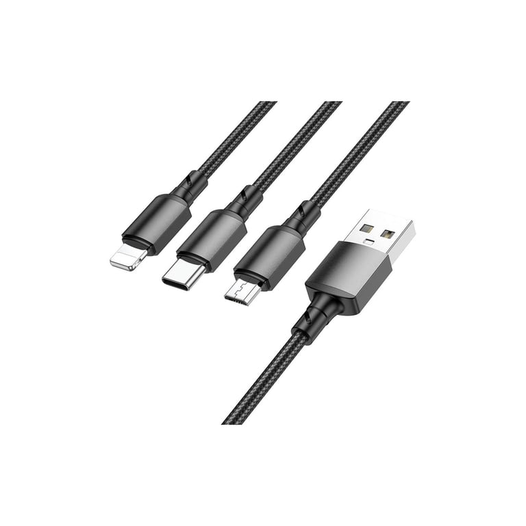 Дата кабель USB 2.0 AM to Lightning + Micro 5P + USB-C 1.0m black BOROFONE (6974443384666) - фото 1