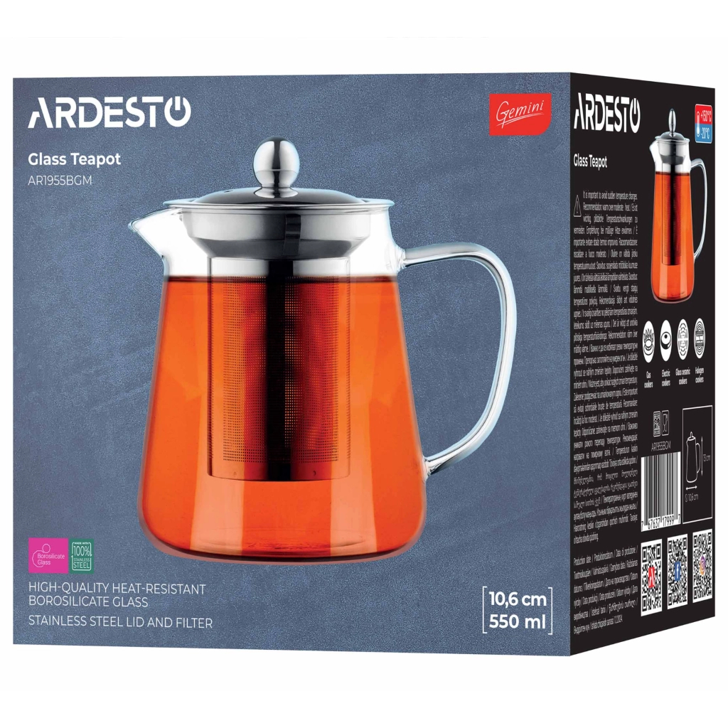 Заварник Ardesto Gemini Milano 550 мл, прозорий (AR1955BGM) - фото 4 Заварник Ardesto Gemini Milano 550 мл, прозорий (AR1955BGM) - фото 4